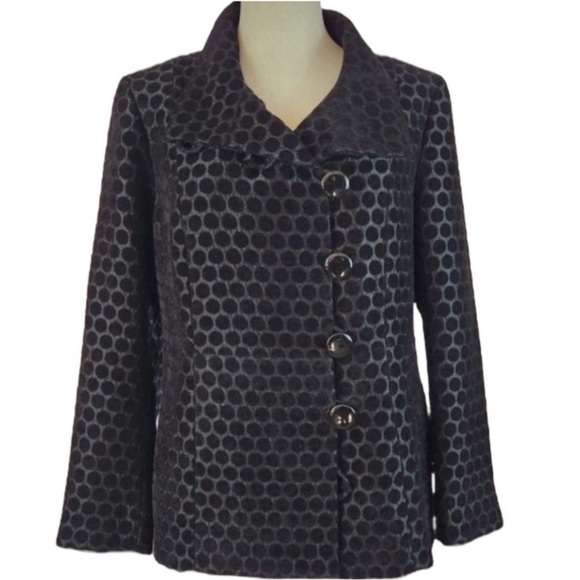 CHICOS Black Polka Dot Button Down Lined Jacket/Coat XL like new 3 - Picture 4 of 5